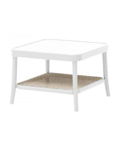 Tavolino In Legno Con Ripiano In Paglia Di Vienna