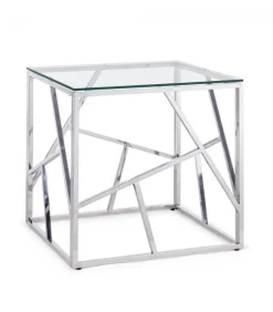 Tavolino Rayan Qu 55X55 Struttura E Gambe Inacciaio Inossidabile. Top In Vetro Temperato Spessore