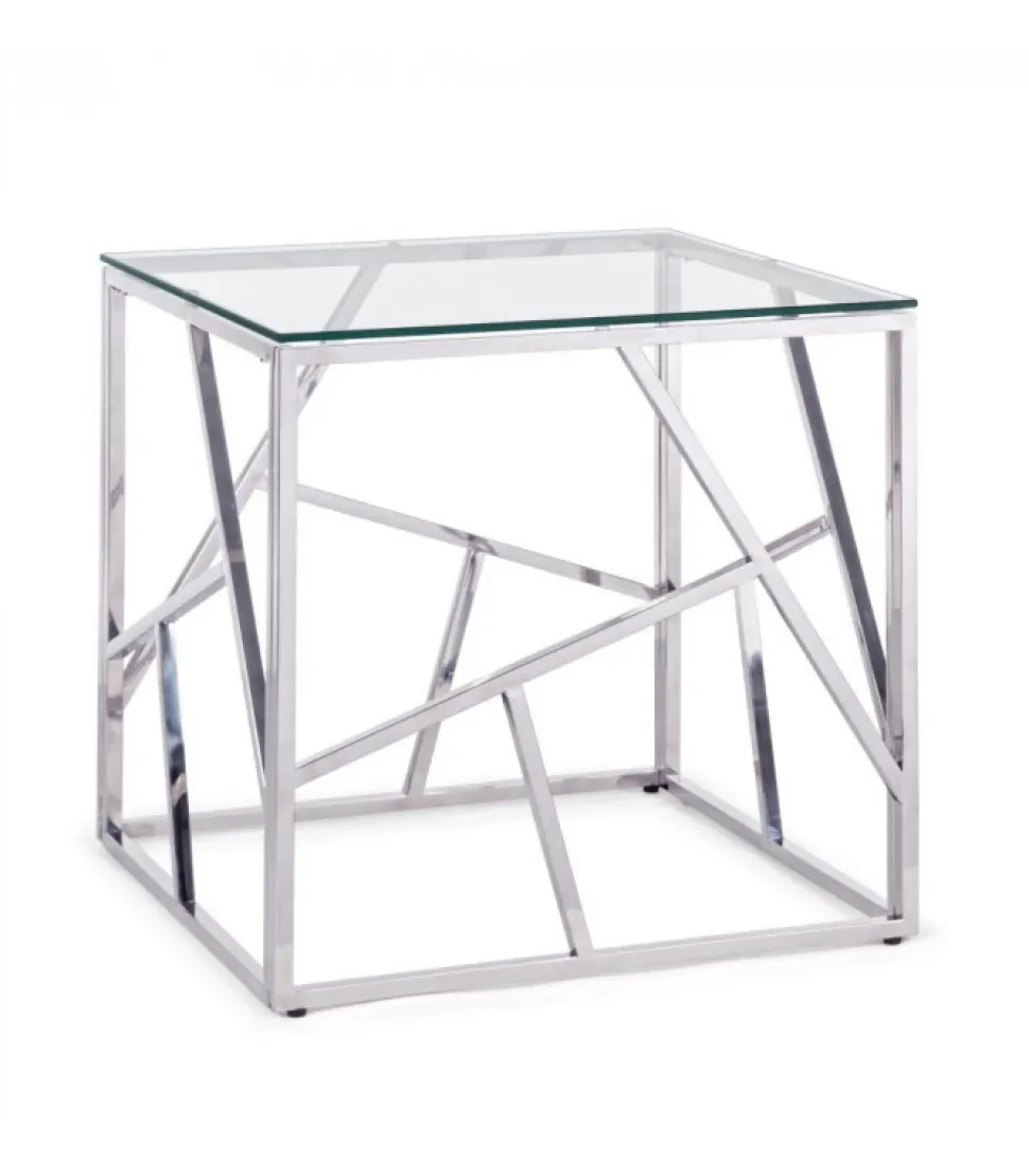 Tavolino Rayan Qu 55X55 Struttura E Gambe Inacciaio Inossidabile. Top In Vetro Temperato Spessore