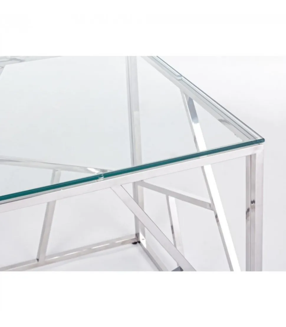 Tavolino Rayan Qu 55X55 Struttura E Gambe Inacciaio Inossidabile. Top In Vetro Temperato Spessore