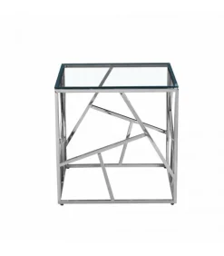 Tavolino Rayan Qu 55X55 Struttura E Gambe Inacciaio Inossidabile. Top In Vetro Temperato Spessore