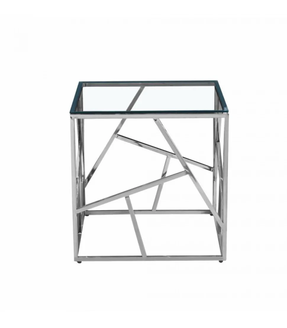 Tavolino Rayan Qu 55X55 Struttura E Gambe Inacciaio Inossidabile. Top In Vetro Temperato Spessore