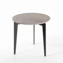 Tavolino Rotondo In Acciaio Con Piano In Marmo Modello Nordic