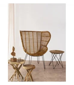 Tavolino Solidad 35X35 Top In Legno Mungur, Gambe Con Rami Di Teak