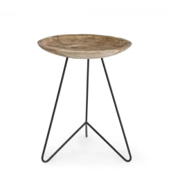 Tavolino Zahira D40 Piano In Radici Di Teak Con Finitura Naturale