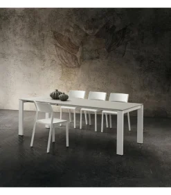 Tavolo Allungabile Con Piano Laminato E Vetro Con Gambe In Metallo Verniciato.Da 138 E 160 Cm. - Art.Tv110Al