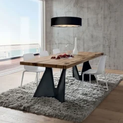 Tavolo Fisso Con Base Moderna In Metallo E Piano Laminato O Legno Scortecciato. Nella Lunghezze 170 E 200 Cm X 100 Cm Srt Tv135