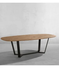 Tavolo Fisso Con Piano Ellittico Bisellato Impiallacciato Su Listellare. Realizzato In Italia Da Pizzolato.