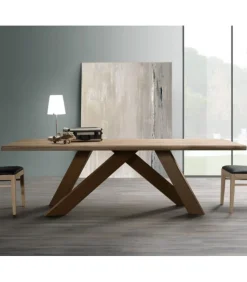 Tavolo Fisso Con Piano Impiallacciato Truciolare E Basamento In Metallo Verniciato. 100% Made In Italy.