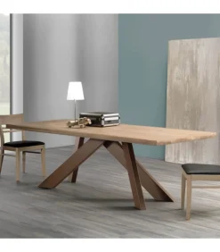 Tavolo Fisso Con Piano Impiallacciato Truciolare E Basamento In Metallo Verniciato. 100% Made In Italy.