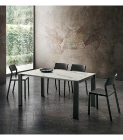 Tavolo Fisso Con Piano Laminato E Vetro Con Gambe In Metallo Verniciato.Da 138 E 160 Cm. - Art.Tv110