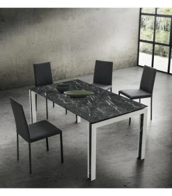 Tavolo Fisso Con Piano Laminato E Vetro, Gambe Alluiminio Con Decoro. L. 138 E 160 X90 Cm. - Art.Tv113