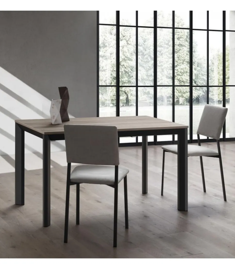 Tavolo Fisso Con Piano Laminato E Vetro E Gambe Alluiminio Anodizzato O Verniciato. L. 138 E 160 X90 Cm. - Art.Tv146