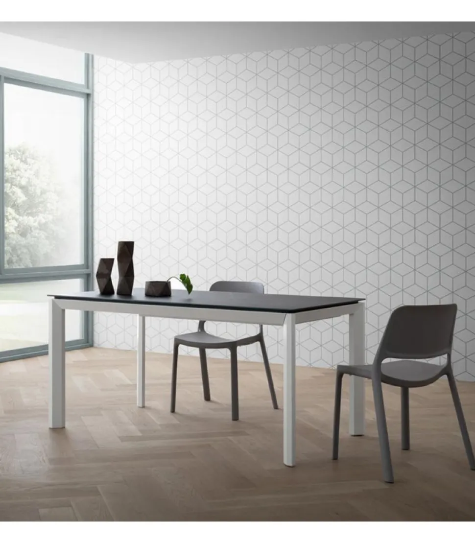 Tavolo Fisso Con Piano Laminato E Vetro E Gambe Alluiminio Anodizzato O Verniciato. L. 138 E 160 X90 Cm. - Art.Tv146