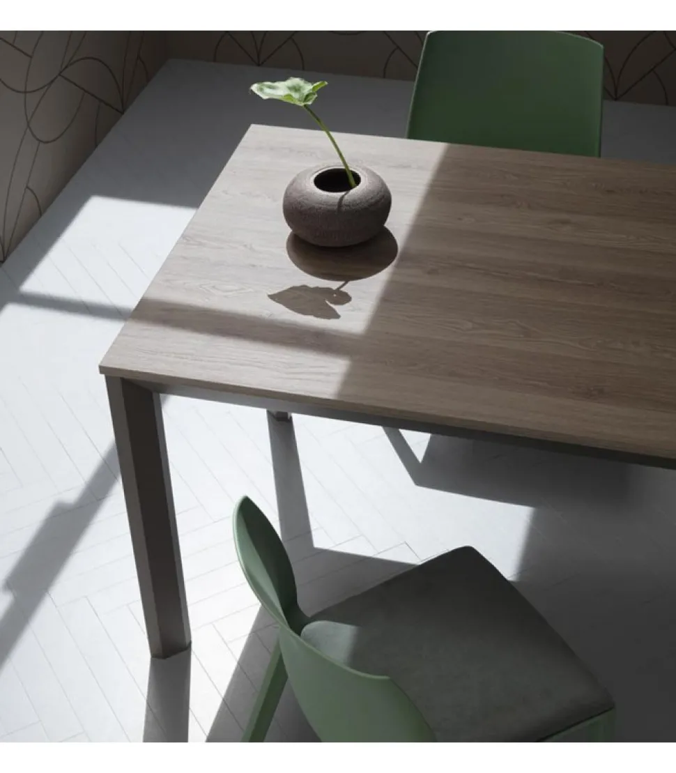 Tavolo Fisso Con Piano Laminato E Vetro E Gambe Alluiminio Anodizzato O Verniciato. L. 138 E 160 X90 Cm. - Art.Tv146