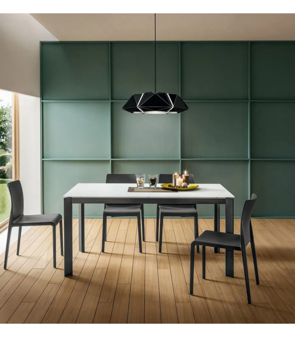 Tavolo Fisso Con Piano Laminato E Vetro E Gambe Alluiminio Anodizzato O Verniciato. L. 138 E 160 X90 Cm. - Art.Tv115