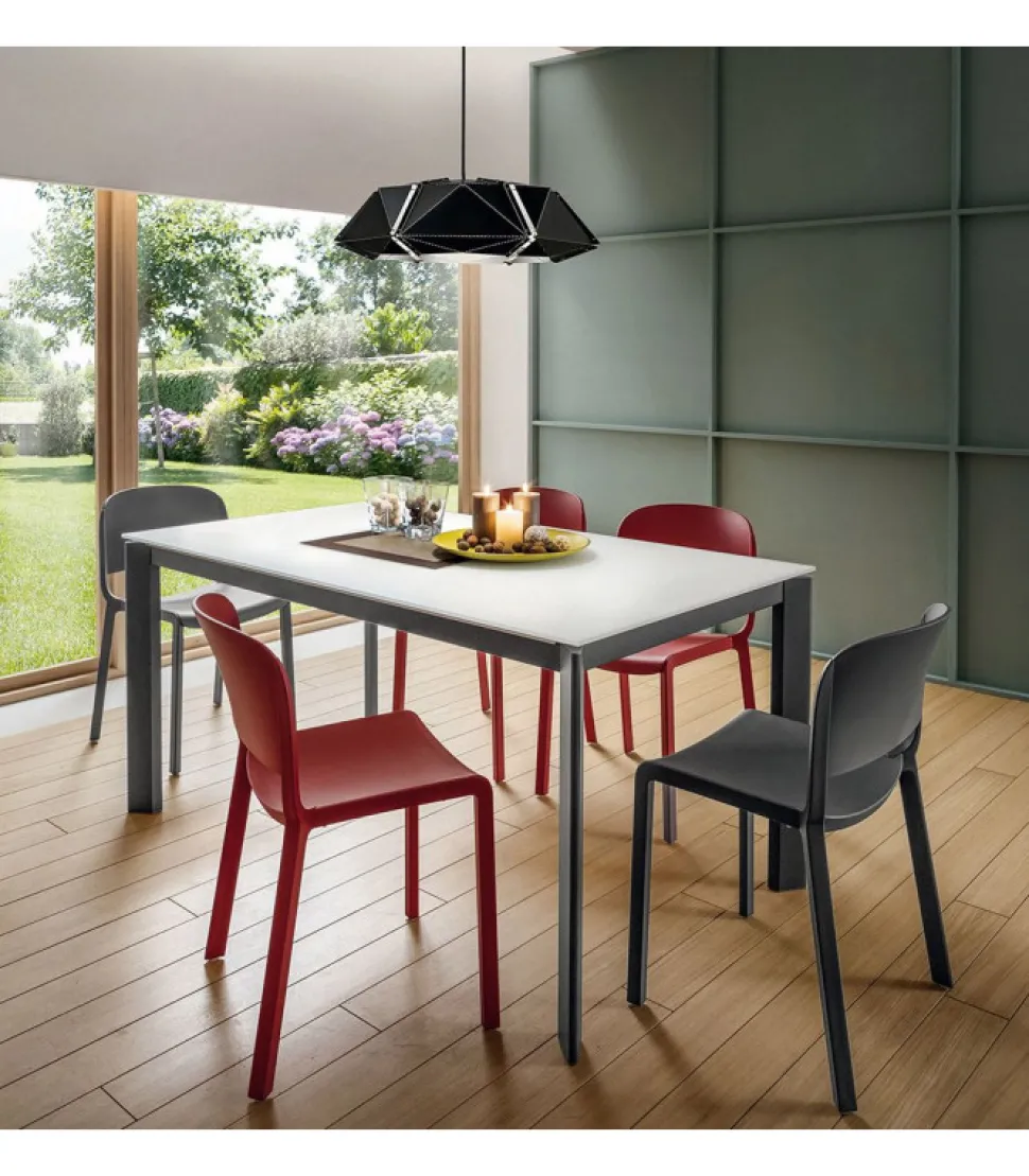 Tavolo Fisso Con Piano Laminato E Vetro E Gambe Alluiminio Anodizzato O Verniciato. L. 138 E 160 X90 Cm. - Art.Tv115