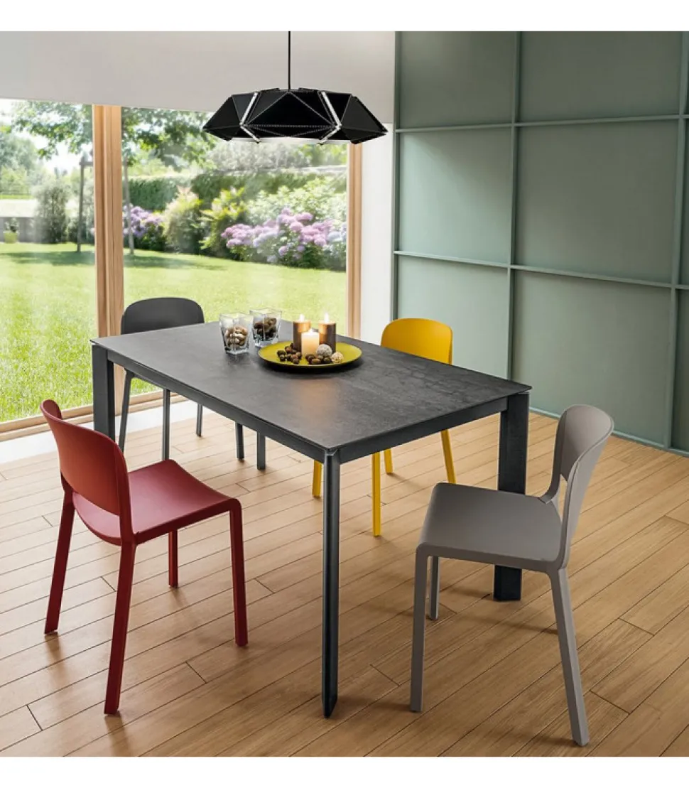 Tavolo Fisso Con Piano Laminato E Vetro E Gambe Alluiminio Anodizzato O Verniciato. L. 138 E 160 X90 Cm. - Art.Tv115