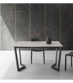 Tavolo Fisso Da Cucina Moderno Con Piano Laminato E Vetro, Telaio Gambe In Metallo Verniciato.Da 138 E 160 Cm. - Art.Tv144