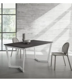 Tavolo Fisso Da Cucina Moderno Con Piano Laminato E Vetro, Telaio Gambe In Metallo Verniciato.Da 138 E 160 Cm. - Art.Tv144