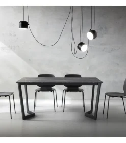 Tavolo Fisso Da Cucina Moderno Con Piano Laminato E Vetro, Telaio Gambe In Metallo Verniciato.Da 138 E 160 Cm. - Art.Tv144