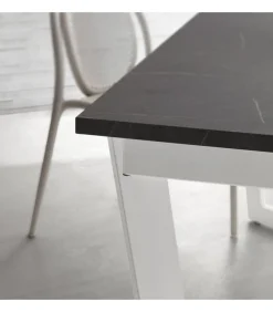 Tavolo Fisso Da Cucina Moderno Con Piano Laminato E Vetro, Telaio Gambe In Metallo Verniciato.Da 138 E 160 Cm. - Art.Tv144