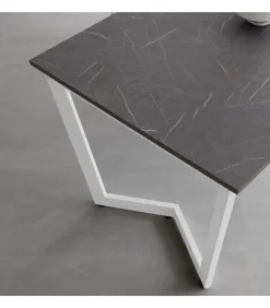 Tavolo Fisso Da Cucina Moderno Con Piano Laminato E Vetro, Telaio Gambe In Metallo Verniciato.Da 138 E 160 Cm. - Art.Tv144
