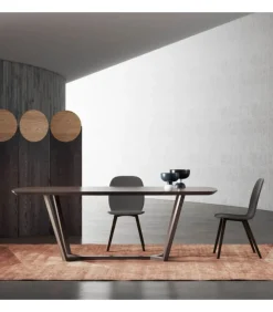 Tavolo Fisso Modello Dark, Con Basamento In Legno Massello E Piano Impiallacciato, Made In Italy.