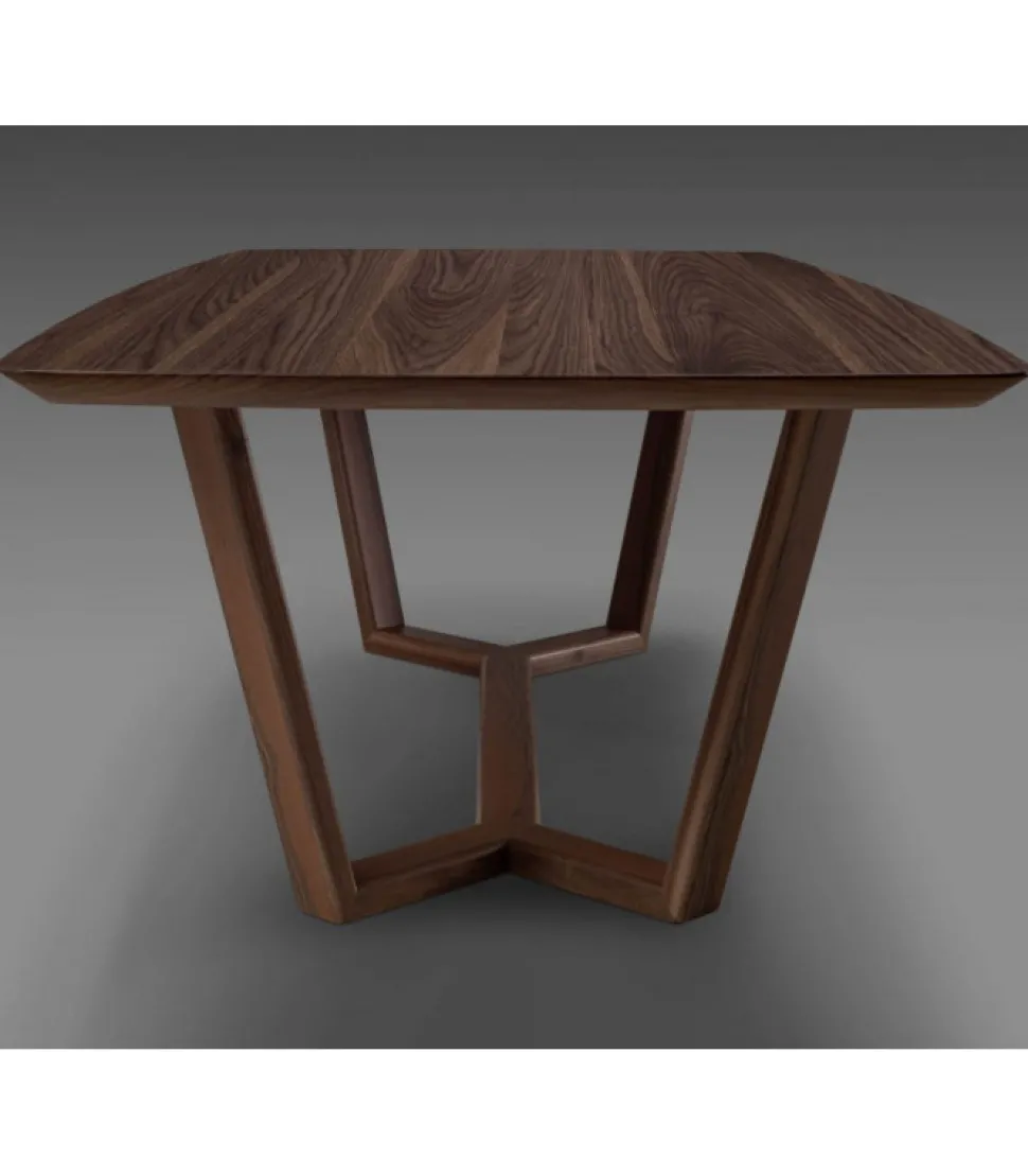 Tavolo Fisso Modello Dark, Con Basamento In Legno Massello E Piano Impiallacciato, Made In Italy.