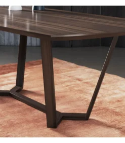 Tavolo Fisso Modello Dark, Con Basamento In Legno Massello E Piano Impiallacciato, Made In Italy.