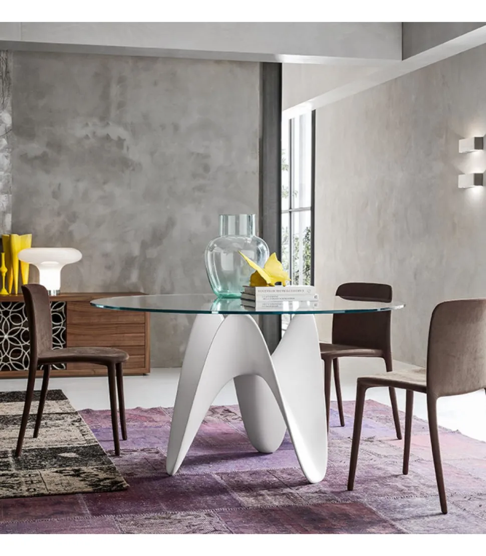 Tavolo Gaya Con Piano Rotondo.