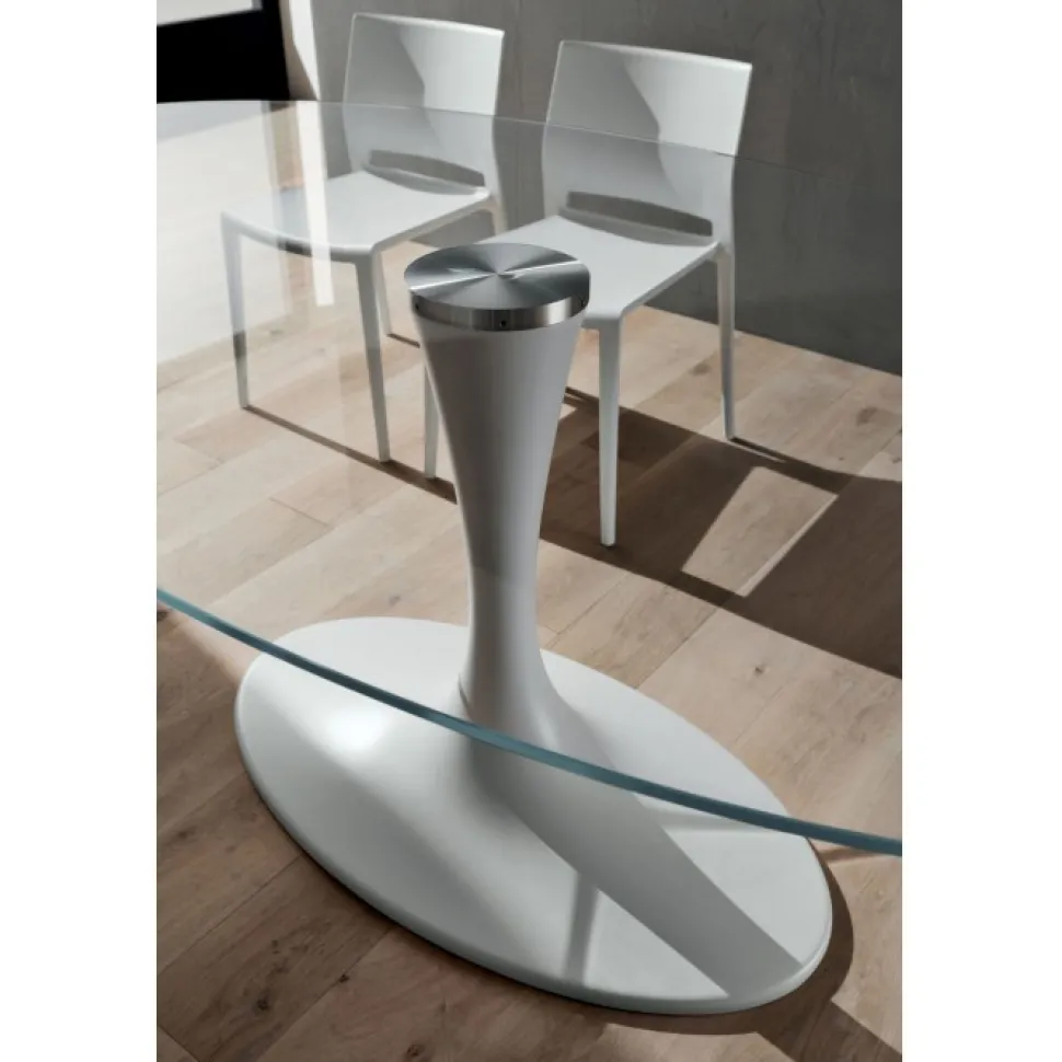 Tavolo In Stile Toulip Con Basamento In Minerlmarmo E Piano Ovalelaminato, Impiallacciato O Vetro L.209X116 H.76 (200X116 In Vetro)