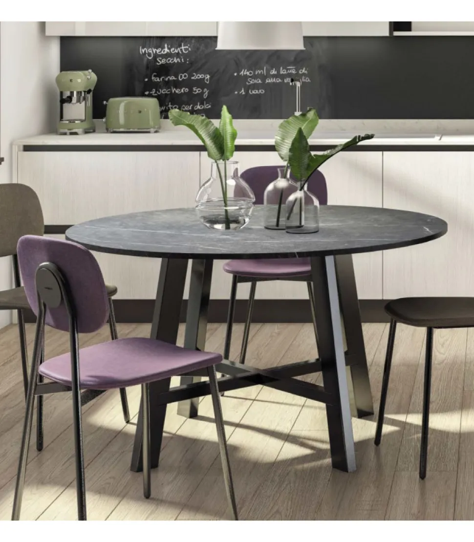 Tavolo Tondo Thor Con Basamento In Metallo Verniciato A Polveri