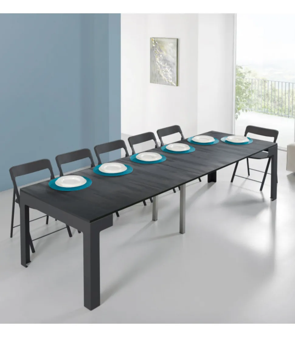 Tavolo-Consolle Allungabile Con Struttura In Lamina D'Acciaio Verniciata