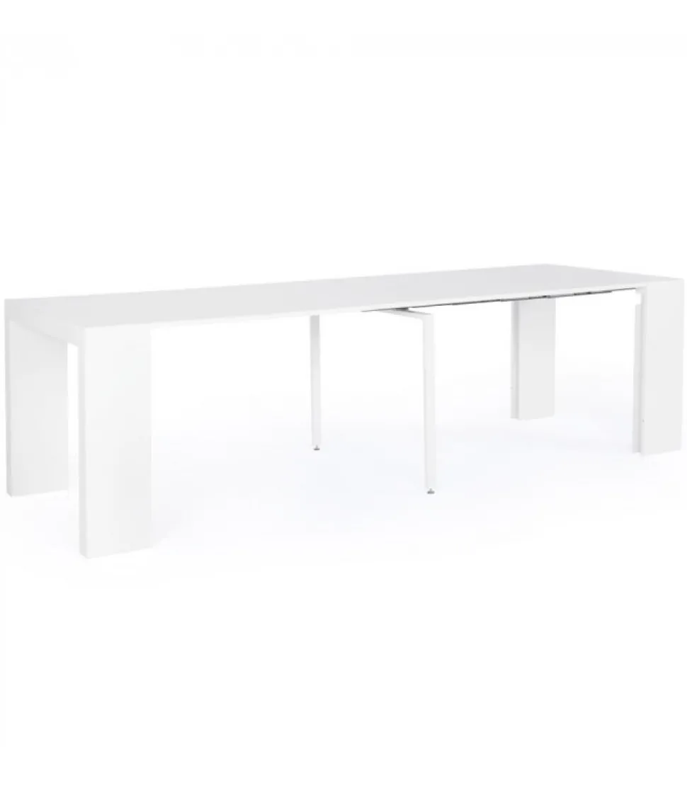 Tavolo-Consolle Daniel Bianco 45/270X90 Struttura In Mdf Laccato Opaco Con Supporto Centrale In Acciaio