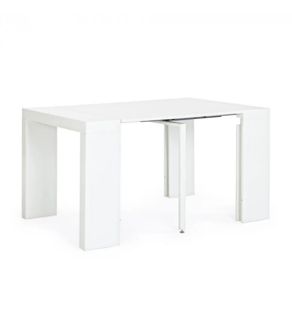 Tavolo-Consolle Daniel Bianco 45/270X90 Struttura In Mdf Laccato Opaco Con Supporto Centrale In Acciaio